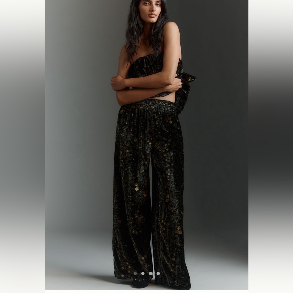 Anthropologie The Somerset Velvet Pull-On Pants in Green Floral